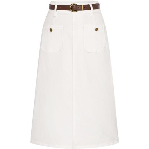 Denim Skirt with Belt Below Knee Length White - Picture 1 of 5